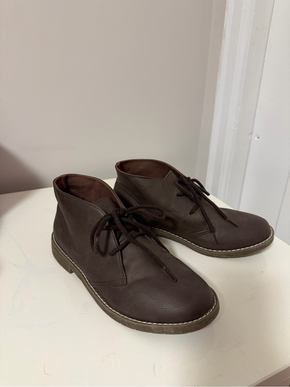 Vegan Leather Brown Lace-Up Desert Boots